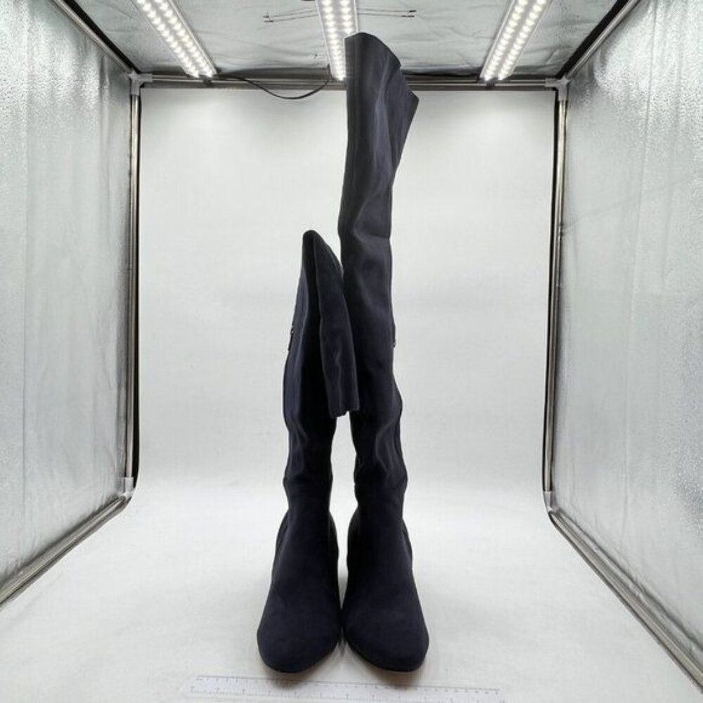 Women's Side Zipper Chunky Heel Knee High Boots Blue